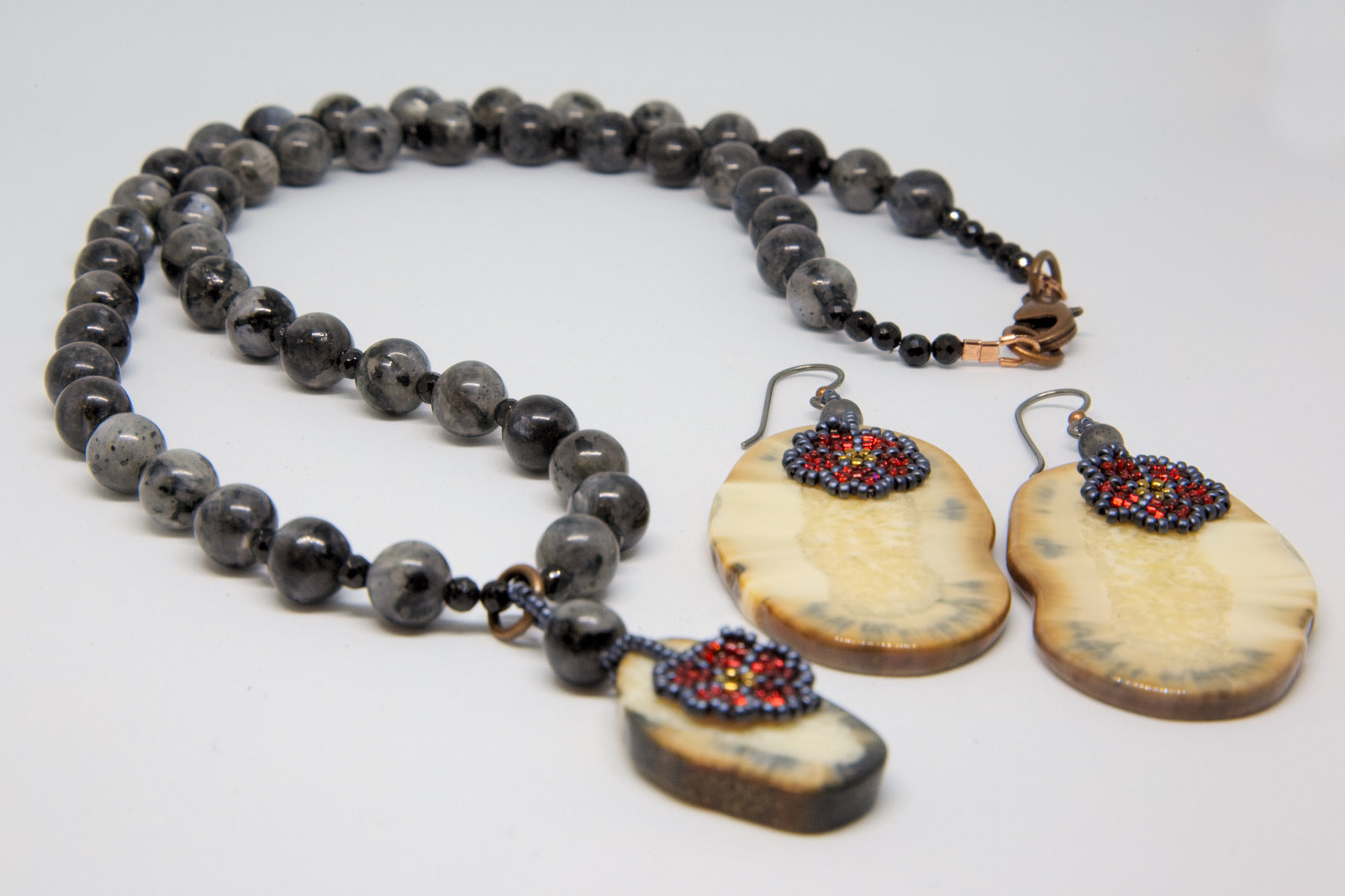 Norwegian Labradorite, Black Spinel & Mammoth Ivory Jewelry Set ...